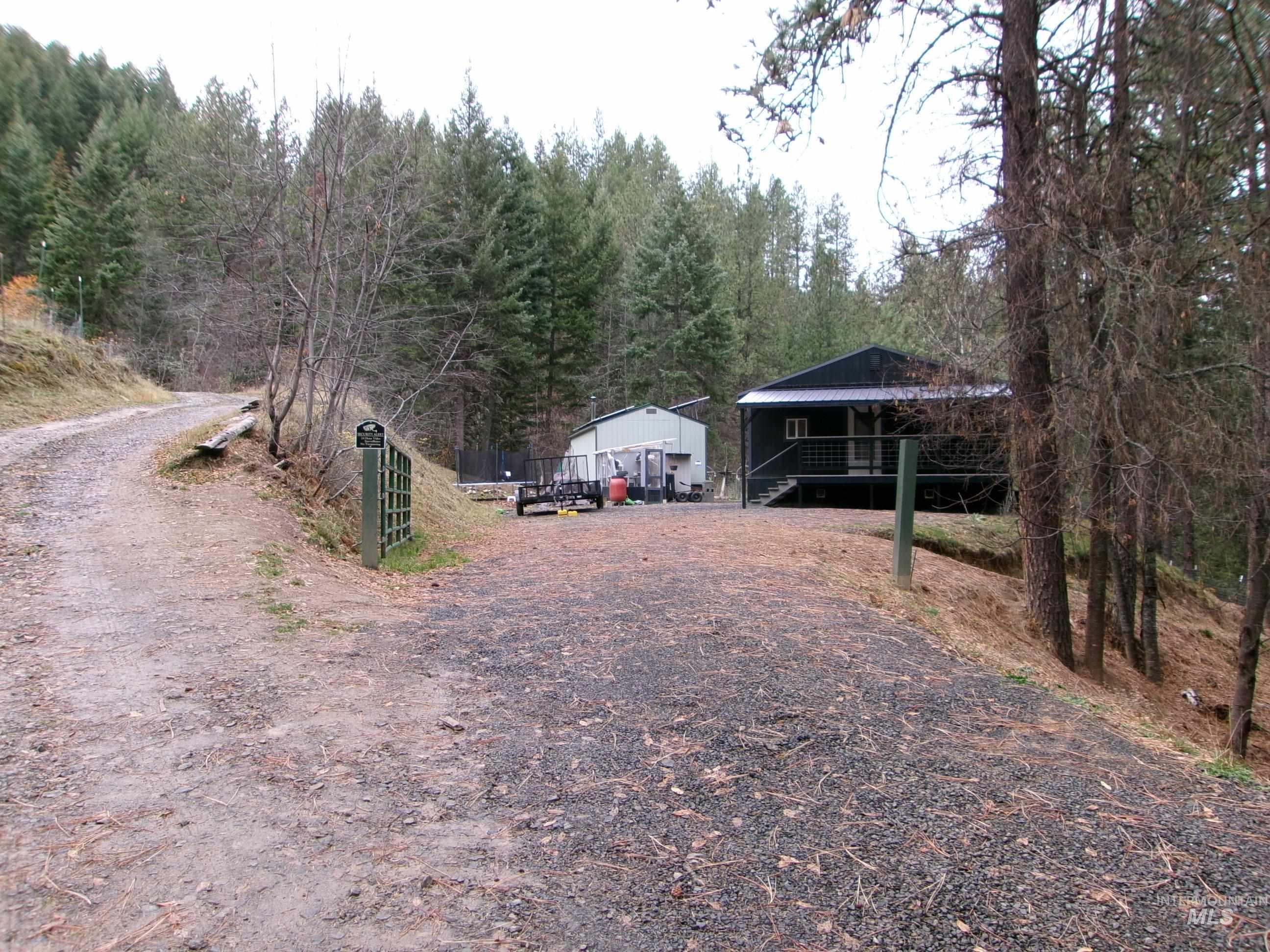 123 Conifer Lane Stites, ID 83552 - Photo 3 of 48 View of dirt / gravel driveway with a wooded view and a gated entry