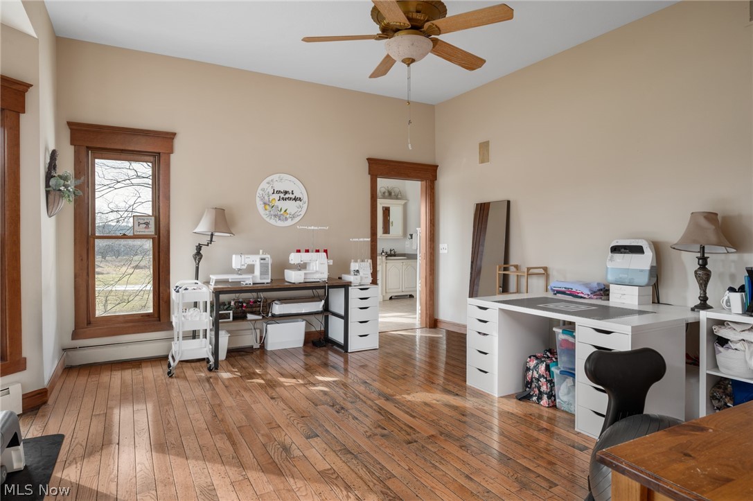 9419 Robinson Road Chardon, OH 44024 - Photo 25 of 46 Office area with wood-type flooring and a ceiling fan
