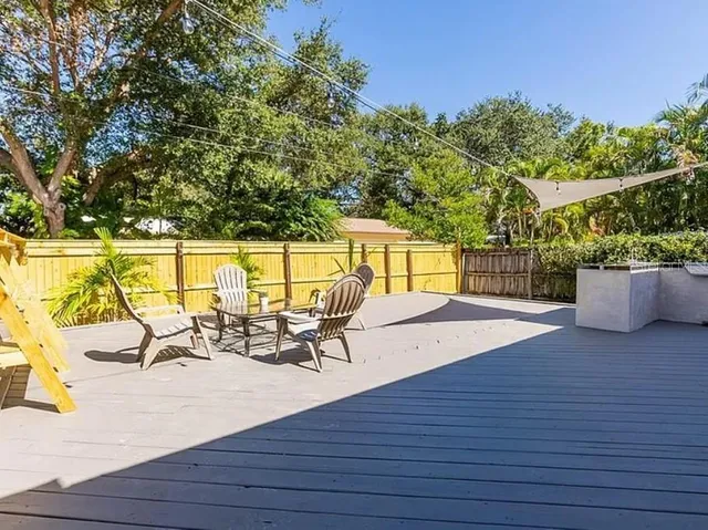 an outdoor space with seating