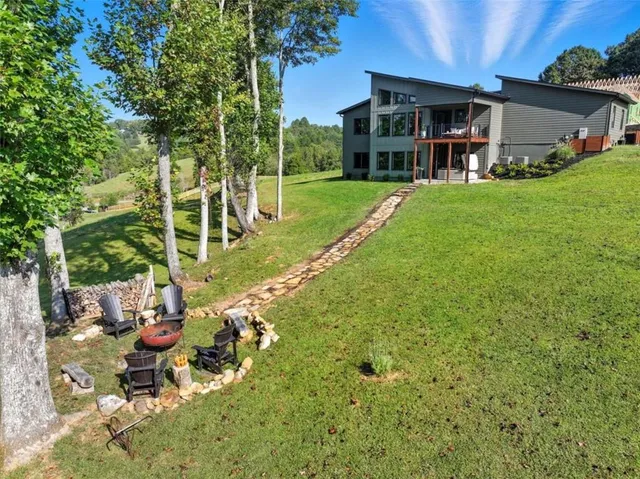 a view of a park with a tree
