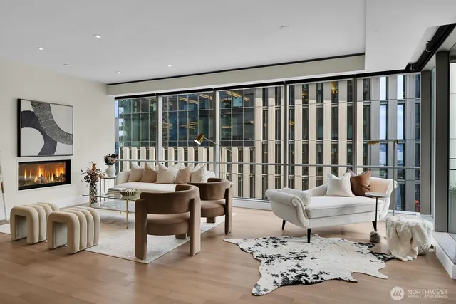 a building outdoor space with patio couch and glass window