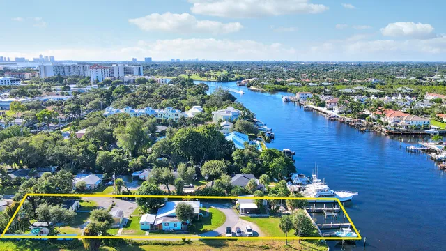 a view of a city with furniture