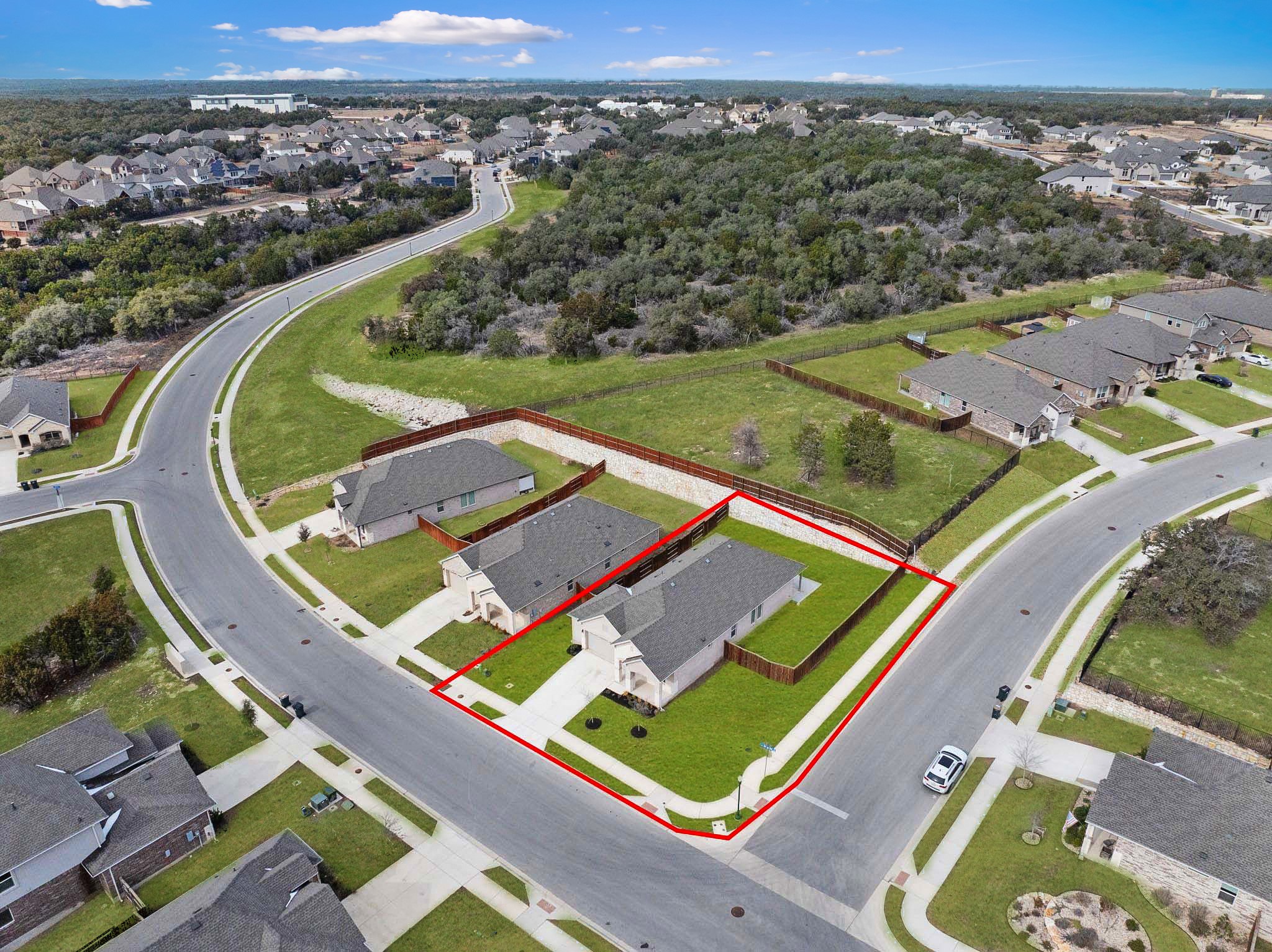 309 Barton Run Drive Georgetown, TX 78628 - Photo 27 of 35 Aerial view of residential area with property parcel outlined