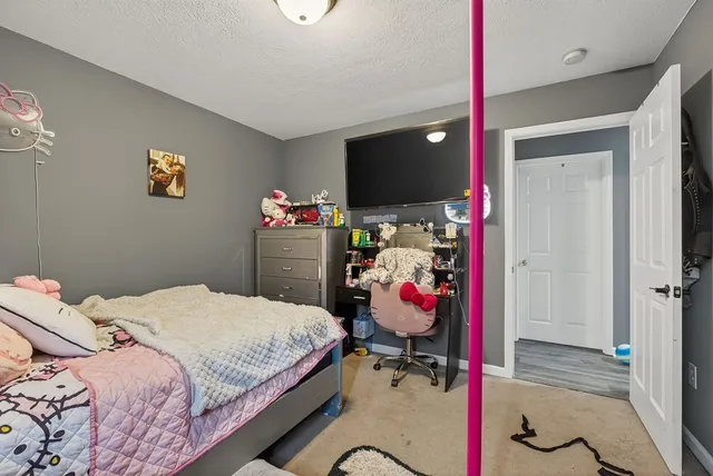 a bedroom that has a bed and a flat screen tv