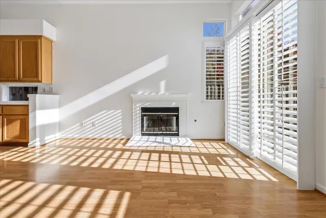 a view of a room with a window