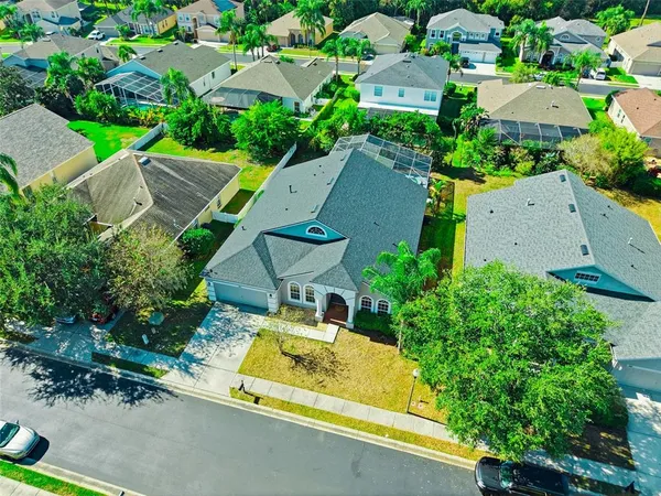 an aerial view of a house