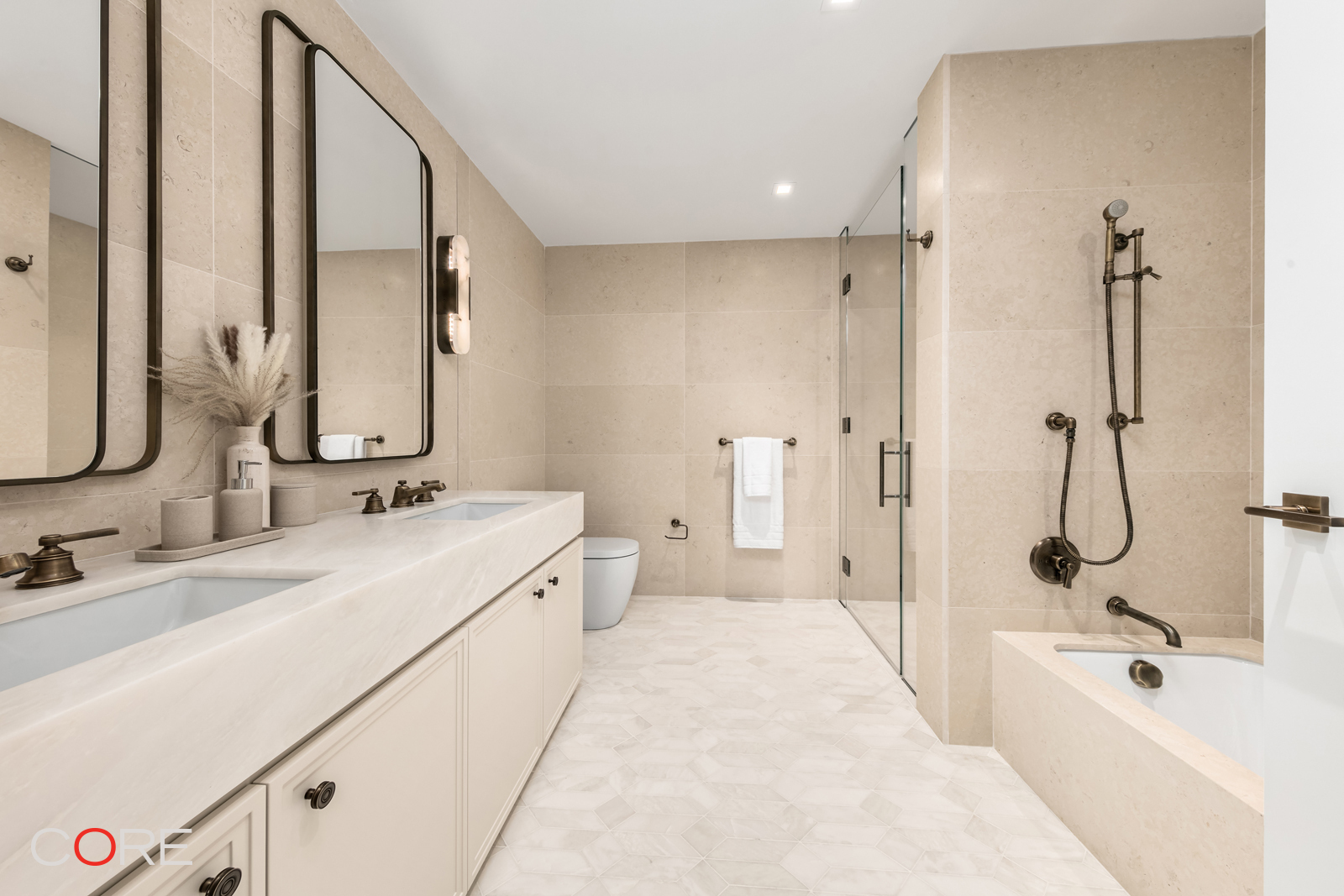 Undisclosed Address Manhattan, NY 10028 - Photo 7 of 20 a bathroom with a double vanity sink mirror double and shower