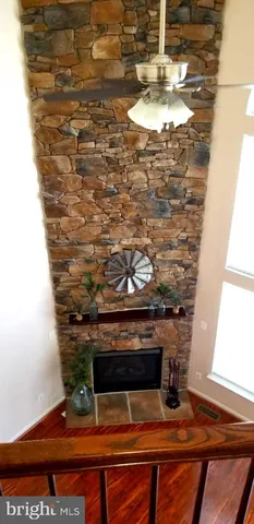 a view of fireplace in room