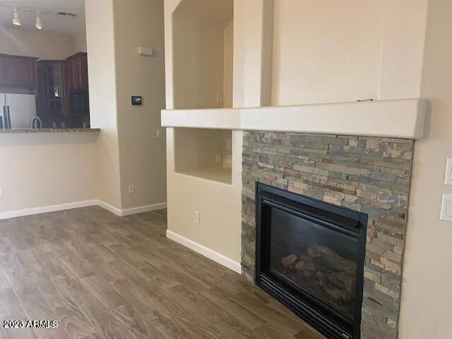 a living room with a fireplace in it
