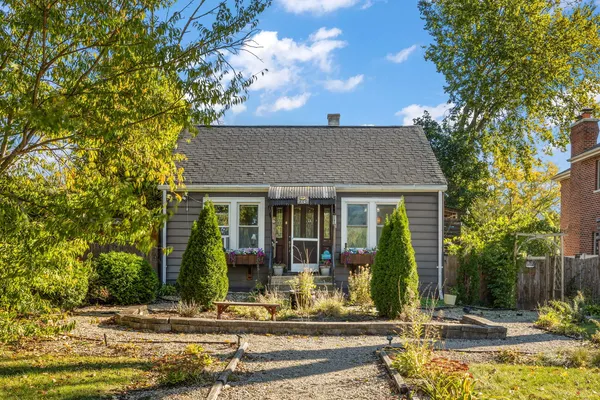 front view of a house with a patio