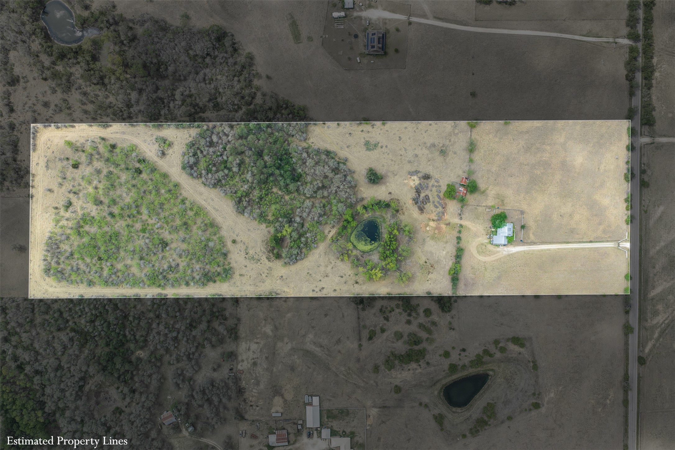 763 Upper Elgin River Road Elgin, TX 78621 - Photo 5 of 40 View of rural area with property boundaries highlighted and a desert landscape