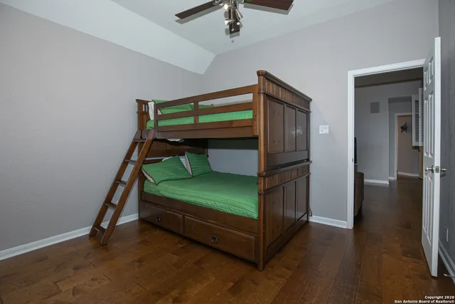 a bedroom with bunk bed