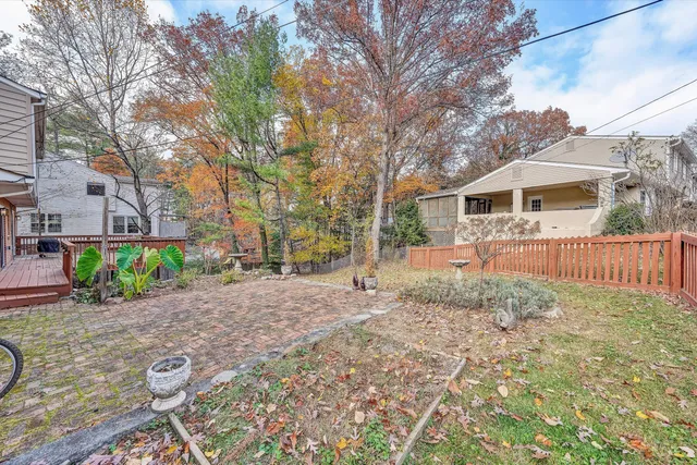 a backyard of a house with plants and trees