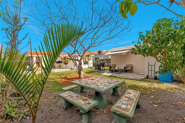 an aerial view of a house with swimming pool