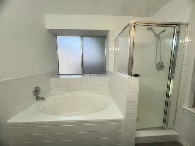 a bathroom with a bathtub
