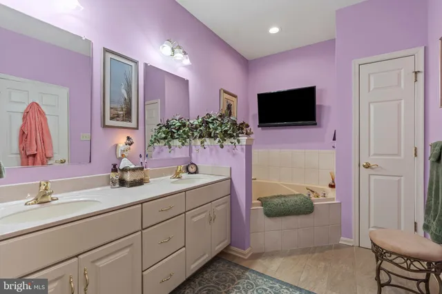a bathroom with a sink a potted plant and a mirror