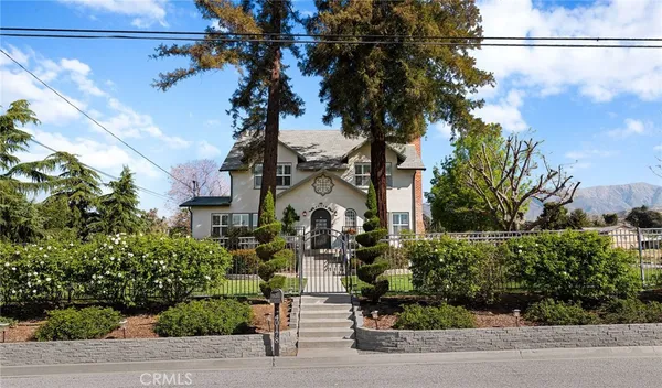 a front view of a house with a yard and tree s