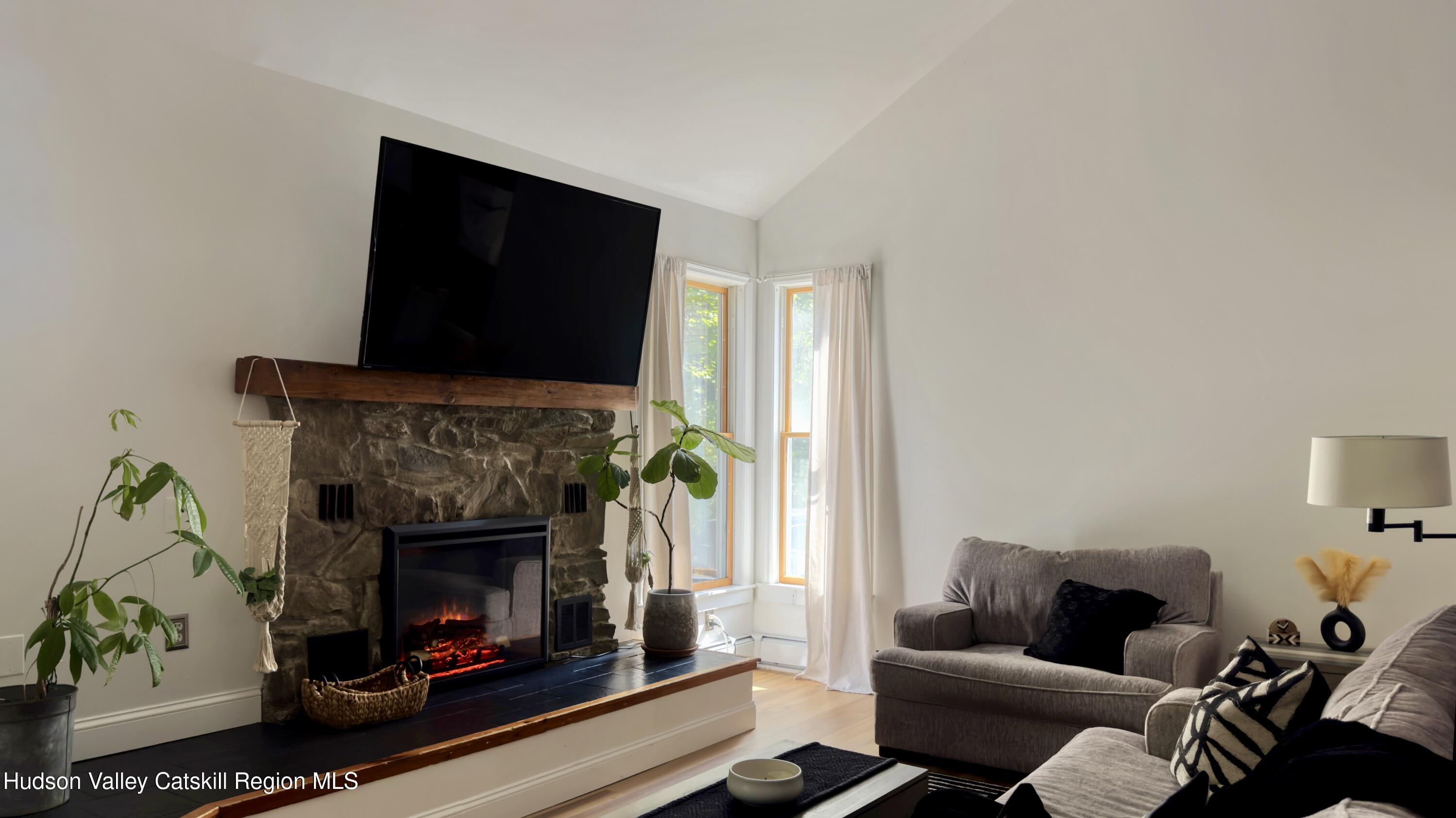 1801 Sleepy Hollow Road Athens, NY 12015 - Photo 8 of 34 a living room with furniture a flat screen tv and a fireplace