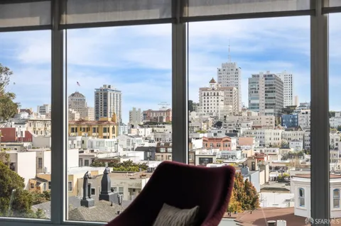 a city view with tall buildings