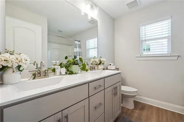 a bathroom with a sink a mirror and a toilet