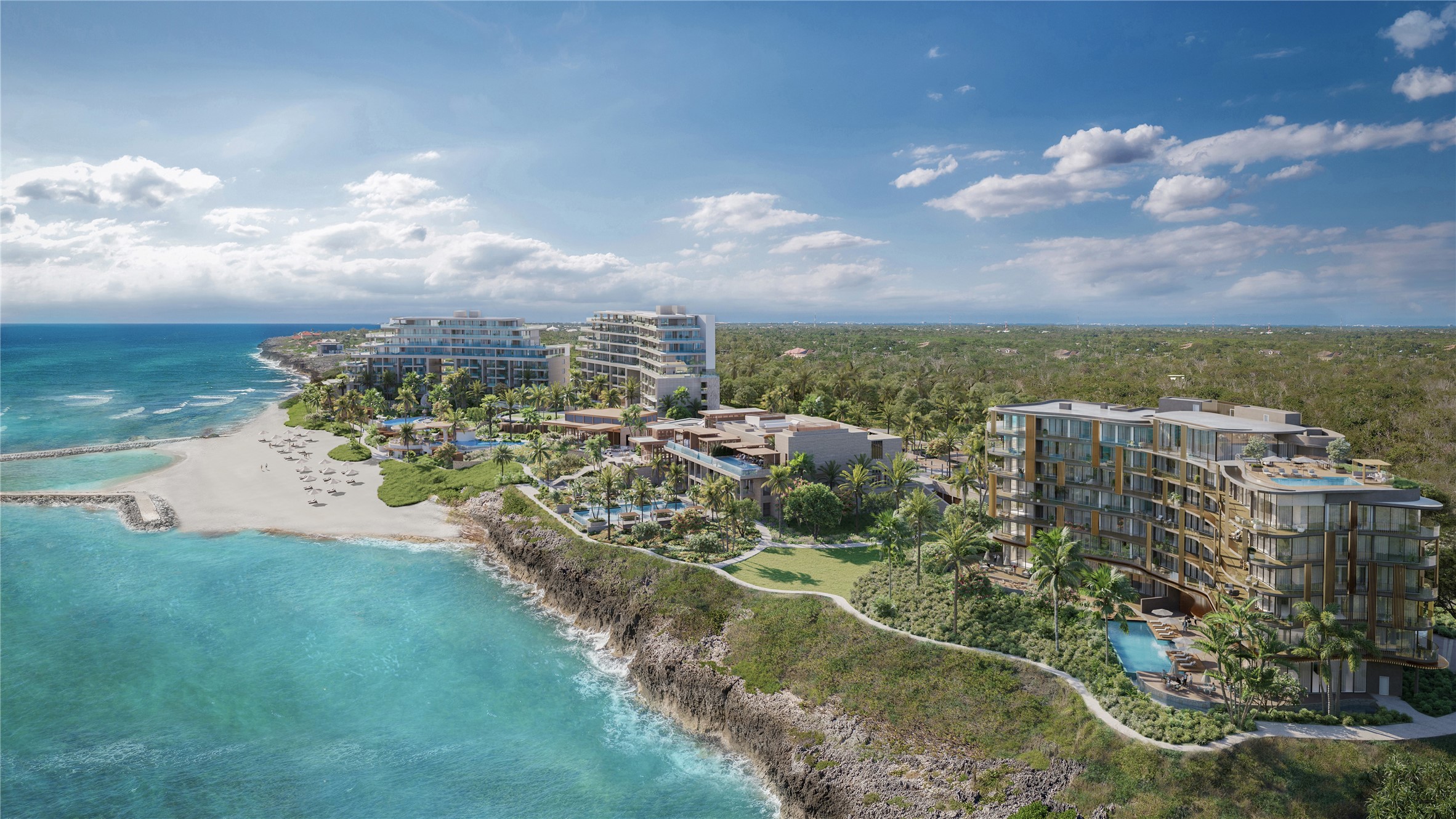 469 A Beach, Unit 701 undefined, undefined ky1-1 - Photo 17 of 17 Aerial view of Mandarin Oriental Residences, Grand Cayman and the Ocean House collection at St. James Point, set along the Caribbean coastline within the resort’s landscaped oceanfront enclave. The perspective highlights the low-density setting, direct waterfront position, private residential architecture, and access to Mandarin Oriental resort amenities.