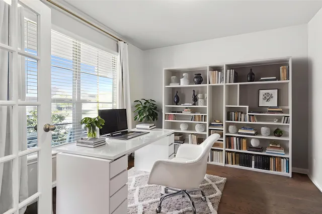 a room with a workspace