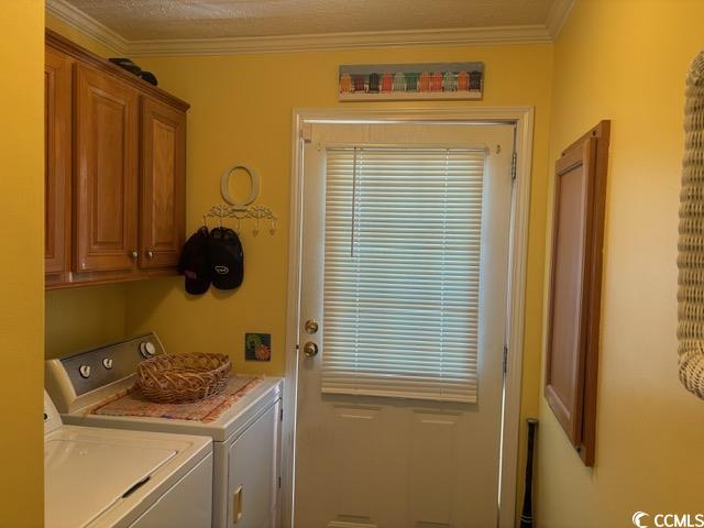 449 East Bank Dr Garden Murrells Inlet, SC 29576 - Photo 29 of 31 Laundry area with crown molding, cabinet space, and washer and dryer