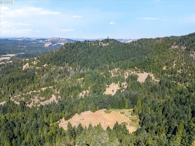 an aerial view of mountain with yard