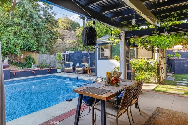 an outdoor space with seating