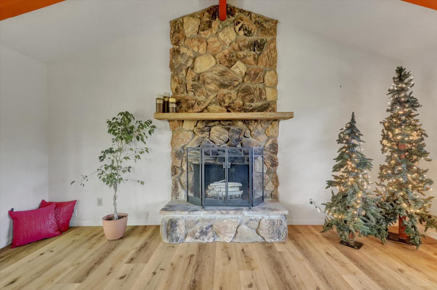 23126 Foothill Road Auburn, CA 95602 - Photo 14 of 63 a living room with a fireplace and potted plants