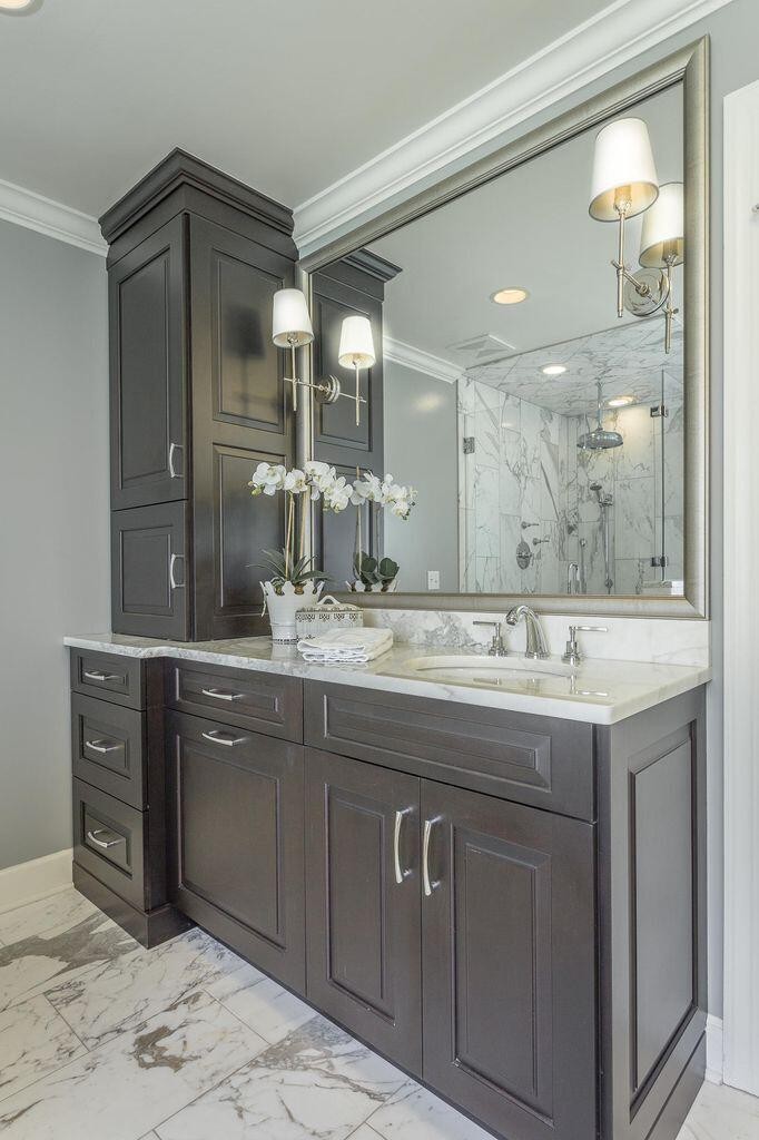 9619 Windrose Circle Chattanooga, TN 37421 - Photo 38 of 69 a bathroom with a granite countertop sink a mirror and a shower