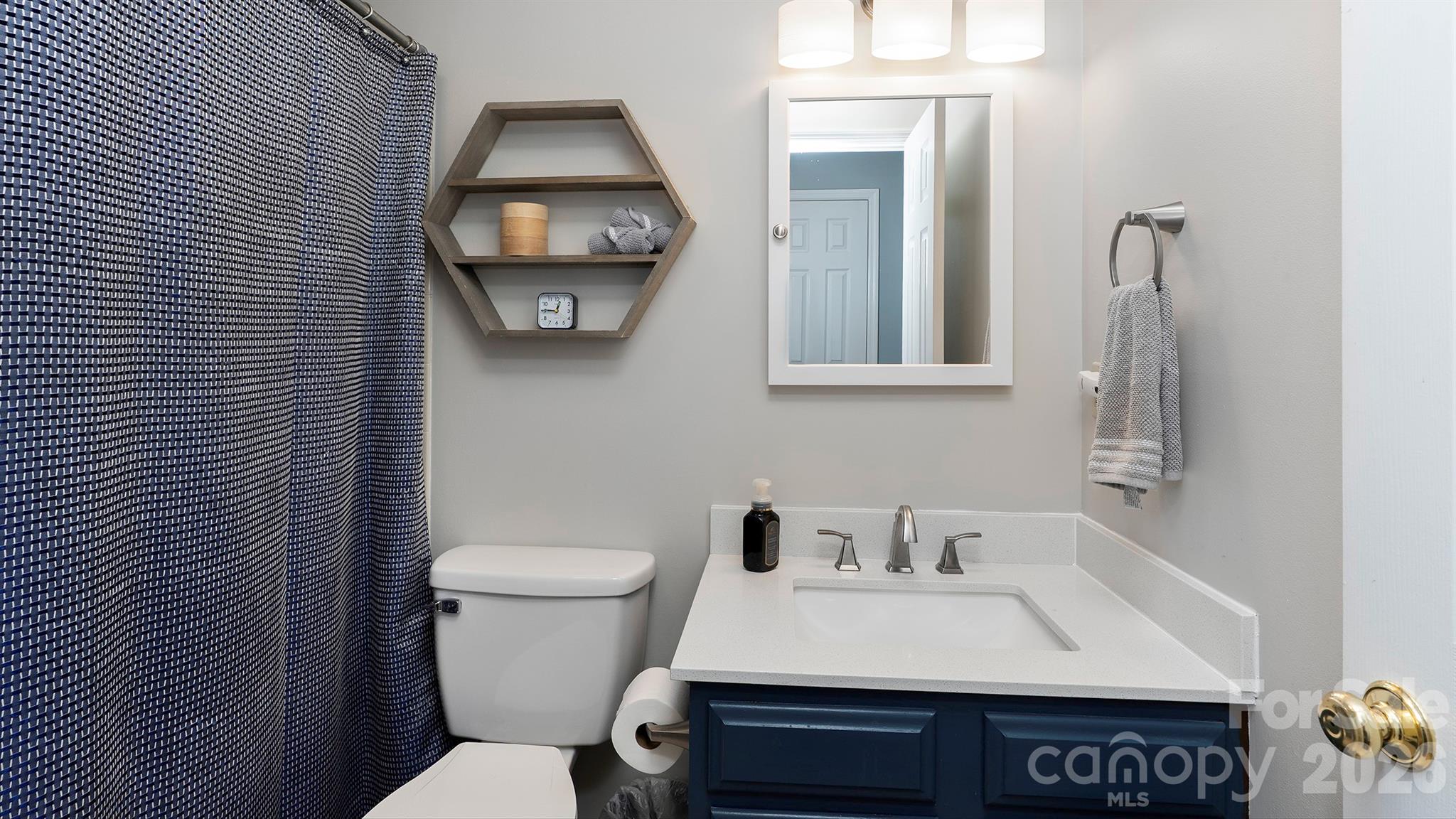 19823 Henderson Road, Unit C Cornelius, NC 28031 - Photo 13 of 23 a bathroom with a toilet a sink and mirror