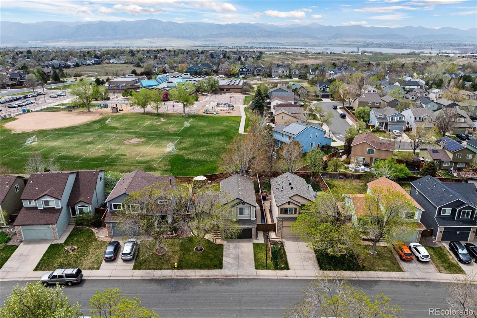 9836 South Castle Ridge Circle Highlands Ranch, CO 80129 - Photo 23 of 28 an aerial view of residential houses with outdoor space
