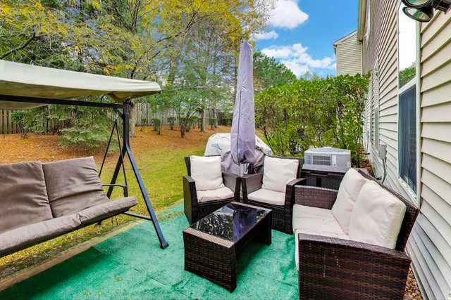 a view of an outdoor sitting space