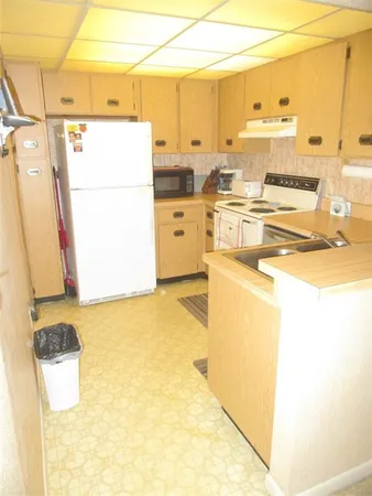 a kitchen with a sink a stove and a refrigerator
