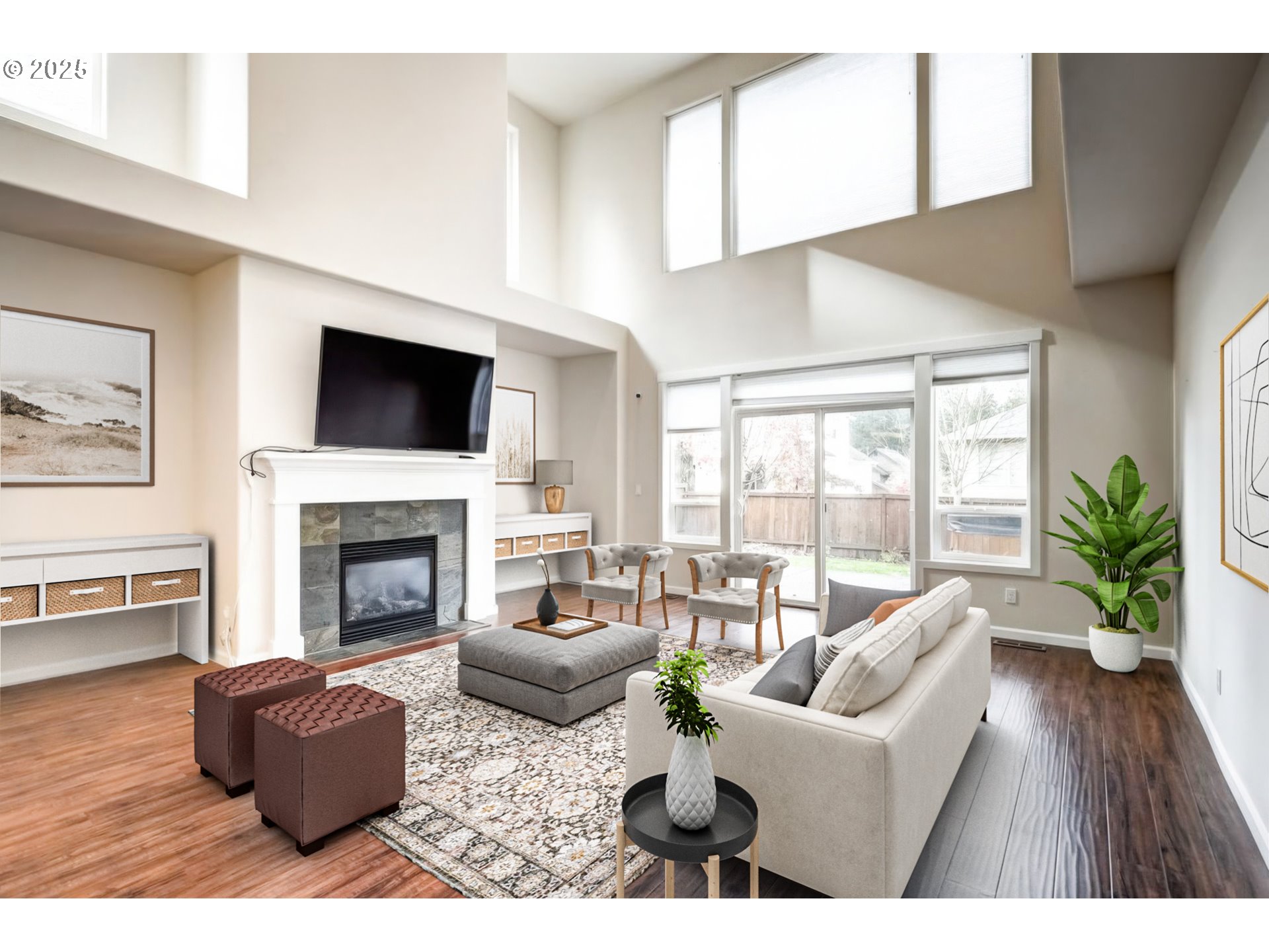 17647 Hardenbrook Avenue Sandy, OR 97055 - Photo 39 of 39 a living room with furniture a flat screen tv and a fireplace