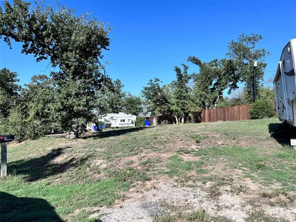 a view of a backyard with a tree
