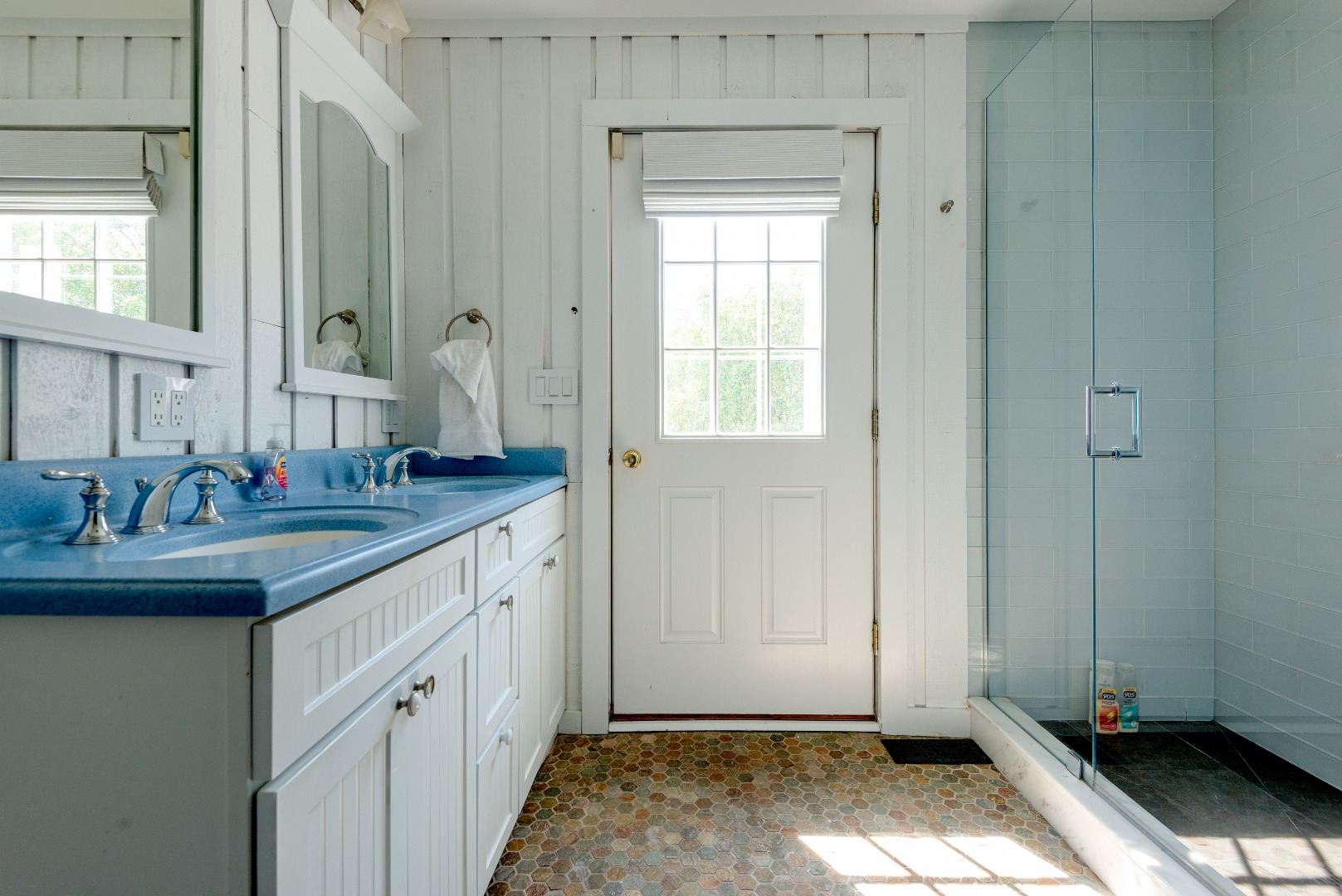 1 Reeds Way Nantucket, MA 02554 - Photo 42 of 51 a bathroom with a granite countertop sink and a mirror