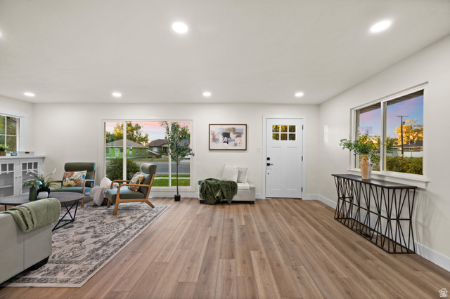 189 West Center Street Midvale, UT 84047 - Photo 5 of 64 Open concept living area featuring wood-finish flooring, white walls, and recessed lighting