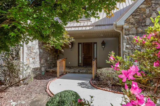 a view of a house with potted plants