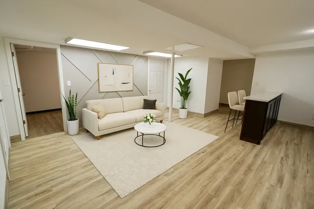 a living room with furniture