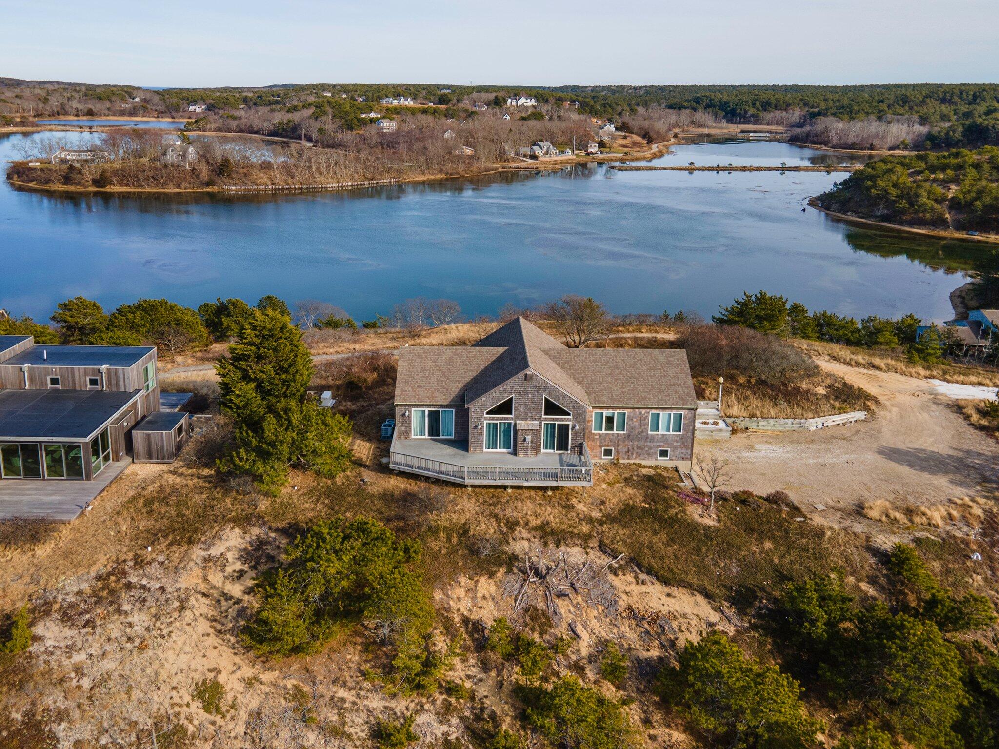 25 Great Hills Road Truro, MA 02666 - Photo 66 of 68 an aerial view of a house with a lake view