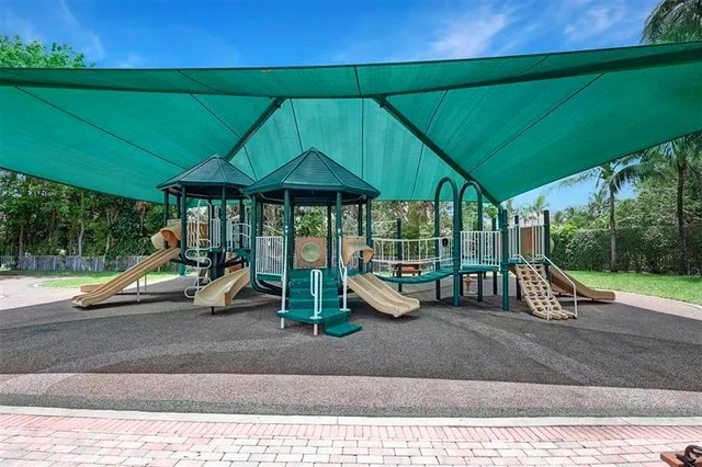 a view of a park with slide