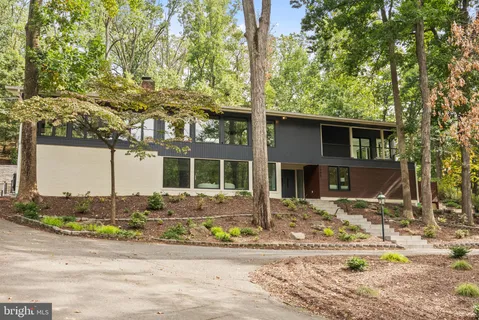 a view of a park that has large trees