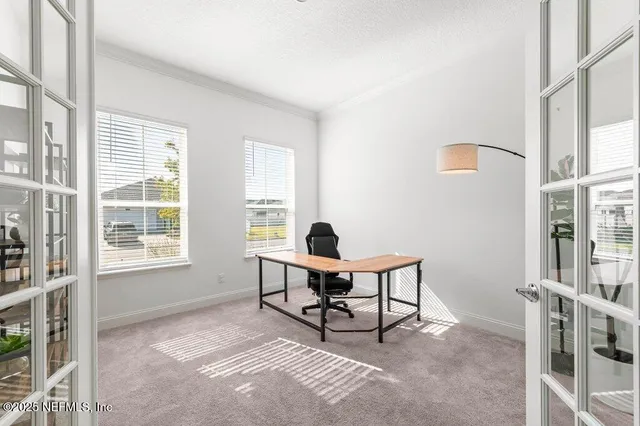 a living room with furniture kitchen view and a potted plant