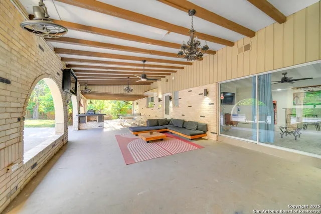 a view of porch with seating space