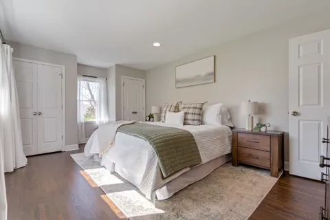 a aerial view of a house with a yard