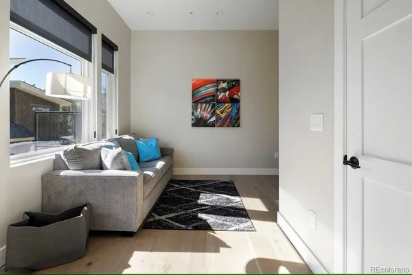 a living room with furniture and a gate