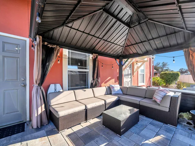 a balcony with furniture