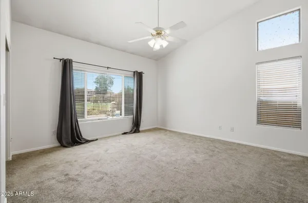 a view of backyard with a large tree